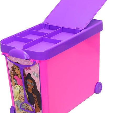 Barbie Store It All! Rolling Storage Bin – Extra-Large Organizer Case with Wheels & Handle for Barbie Dolls, Clothes, Accessories & Playsets – Pink Portable Travel Toy Box