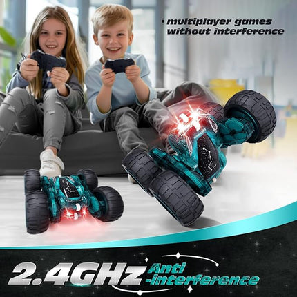 Tecnock Remote Control Car, 2.4GHz RC Cars with USB-C Easy Charging, 4WD Double Sided 360° Rotates and Flips RC Stunt Car, Toys Gift for Boys and Girls Ages 6-8, 8-12