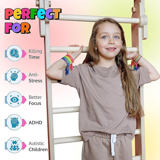 UpBrands 48 Upgraded Pop-It Zipper Bracelets For Kids, ADHD Fidget Toys, Fidgets For Kids, Anxiety Relief Fidget Toys, Kit For Halloween Trinkets, Goody Bags & Easter Eggs Hunt Fillers