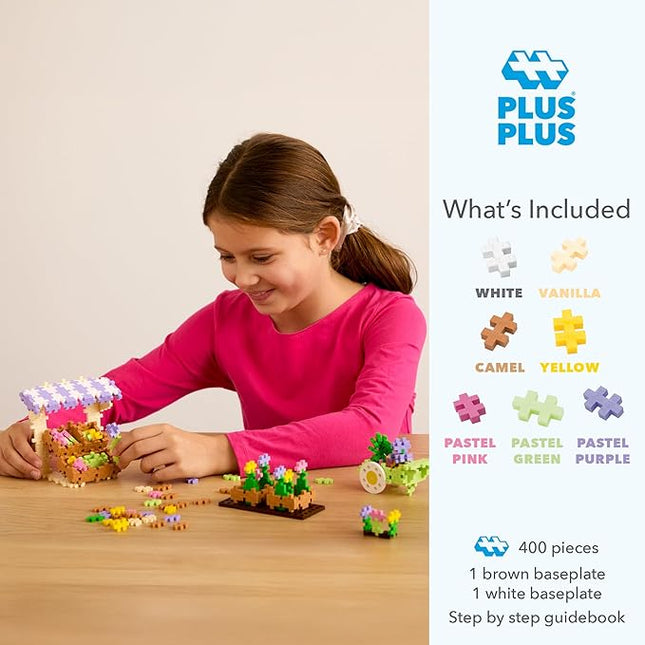 PLUS PLUS Learn to Build Set, Interlocking Mini Building Blocks, 3D Puzzle Construction Stem Toy for Kids - Flower Shop Mix, 400 Pieces