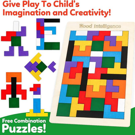 Wooden Puzzles Blocks Brain Teasers Logic Games for Classroom & Party Times,Jigsaw Puzzle Intelligence STEM Montessori Educatioanl IQ Toys Games for Kids Boys Girls Ages 3+ (3 Pack)