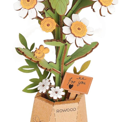 rowood 3D Puzzle Wooden Flower,DIY Flower Building Block Set Craft Kit,Mother's Day/Valentine's Day/Teacher's Day/Thanksgiving/Christmas/Birthday Gift for Mom/Grandma-Chamomile