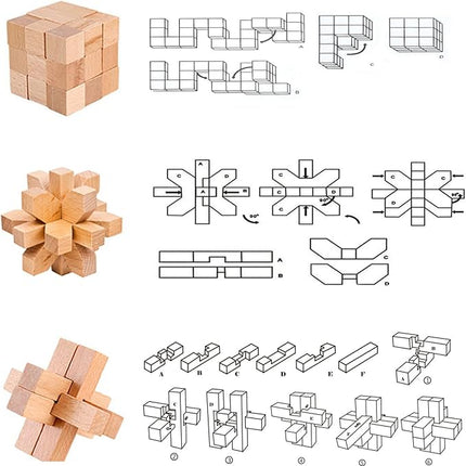 VolksRose 9pcs Wooden Brain Teaser Puzzles, IQ Challenge Puzzle Games, Logic Mind Puzzle Box Lock Toy Disentanglement 3D Small Brain Puzzle Gift Set for Adults Teenagers Kids, 1.8inch 4.5cm