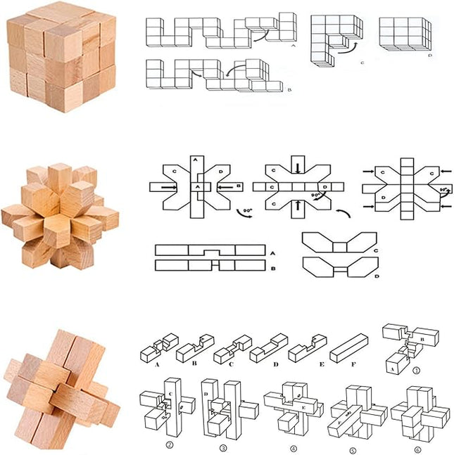 VolksRose 9pcs Wooden Brain Teaser Puzzles, IQ Challenge Puzzle Games, Logic Mind Puzzle Box Lock Toy Disentanglement 3D Small Brain Puzzle Gift Set for Adults Teenagers Kids, 1.8inch 4.5cm