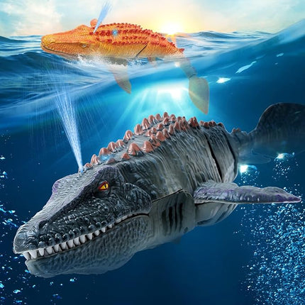 Dinosaur Pool Toys for Kids 5-7, Mosasaurus Water Dinosaur Toy | 2.4G Remote Control | One-Key Demo RC Dino Boat Shark Pool Diving Bath Toys with Light and Spray Water for Boys Girls