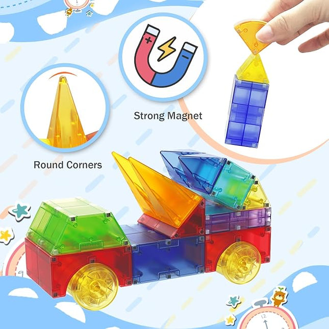 Magnetic Blocks,66 PCS Translucent Building Toys for Toddlers 3+,Multi Shape Magnet Building Blocks STEM Preschool Montessori Sensory Toys for 3 4 5 6 Year Old Kids Boys Girls