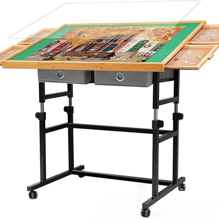2000 Pieces Puzzle Table with Wheels, with Drawers and Cover, 40.16"x28.5" Adjustable Height & 45° Tilting, Puzzle Board for Adults