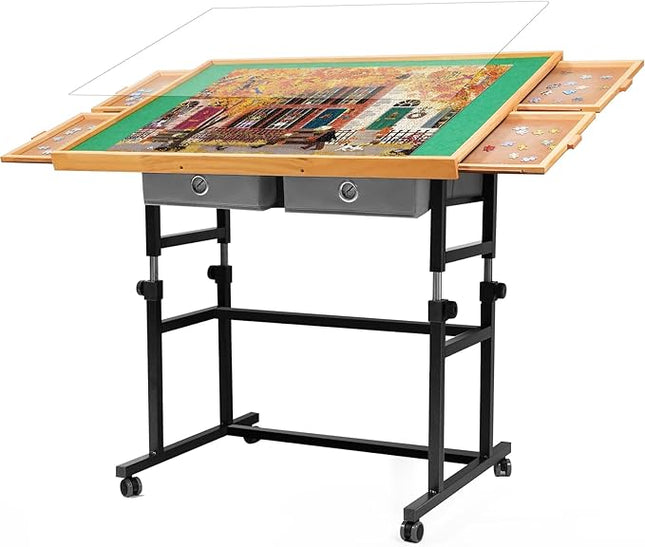 2000 Pieces Puzzle Table with Wheels, with Drawers and Cover, 40.16"x28.5" Adjustable Height & 45° Tilting, Puzzle Board for Adults