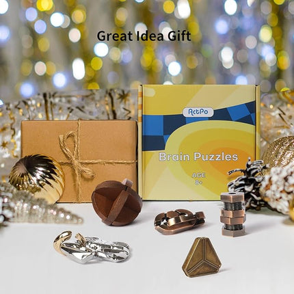 9pcs Retro Wooden and Metal Puzzles Bulk Gift for Kids, Teens, and Adults Unlock Interlock Brain Teaser Toys Game.