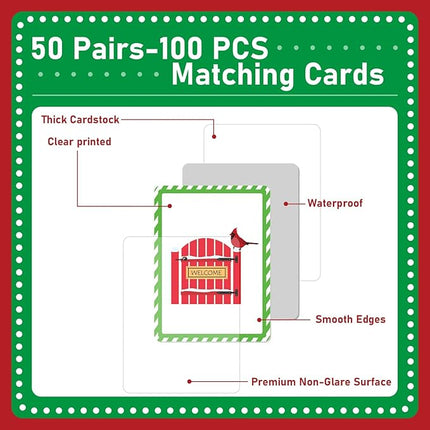 gisgfim 50 Pairs Merry Christmas Memory Matching Game Educational Concentration Memory Card for Kids Ages 3-8 Fun & Fast Winter Theme Memory Matching Games