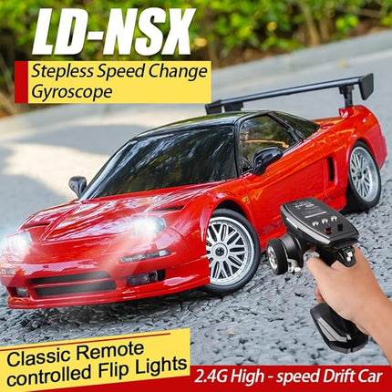 1:18 NSX Model LD1803 RC Drift Car 1/18 2.4G Remote Control on Road ESP Gyroscope LED Mini RC Racing Cars (Red)