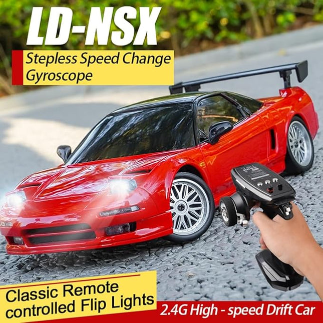 1:18 NSX Model LD1803 RC Drift Car 1/18 2.4G Remote Control on Road ESP Gyroscope LED Mini RC Racing Cars (Red)
