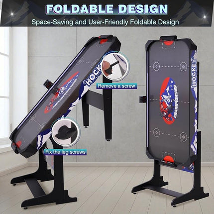57" LED Light-Up Air Hockey Table, Foldable Arcade Style Air Hockey Game Set w/Accurate Electronic Scoring, in Line Power Switch, Powerful Motor for Kids Adults, Home Game Room