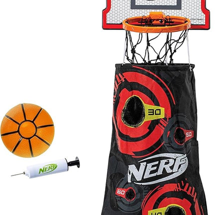 NERF Basketball Hoop Hamper - Laundry Layup Over the Door Basket + Shooting Target - Mini Hoop Hamper + Basketball Set