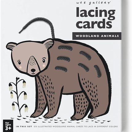 Wee Gallery Woodland Lacing Cards, Sewing Board and Travel Game for Toddlers and Preschoolers, Fine Motor Skills Toy, Montessori-Inspired Educational Kids Craft Activity for Ages 3+