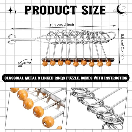 Yilloog Metal Brain Teaser Puzzles Set of 36 with Pouch, Steel IQ Games Physics Mind Metal Puzzles for Adults Basket Stocking Stuffers for Adults Challenge Gifts(Medium)