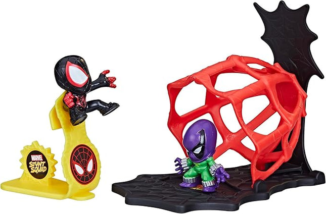 Marvel Stunt Squad Miles Morales vs. Prowler Toy Playset, 1.5-Inch Super Hero Action Figures, Ages 4 and Up