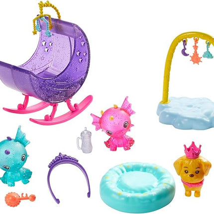Barbie Dreamtopia Dragon Nursery Playset Princess Doll, Baby Dragons, Cradle and Accessories, Multi