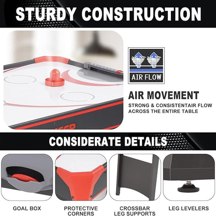 Air Hockey Table, Indoor Hockey Arcade Game Table w/2 Pucks, 2 Pushers, LED Scoreboard, Powerful 12V Motor, Perfect for Adults and Kids, Game Room, Home, Office