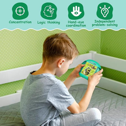 Rotating 3D Puzzle for Kids 3 4 5 6 7 Year Old, 4 Puzzles in 1, Handheld Game Fidget Toys for Travel, Cars & Plane, Fine Motor Skills Developing (Roar Dino Squad)