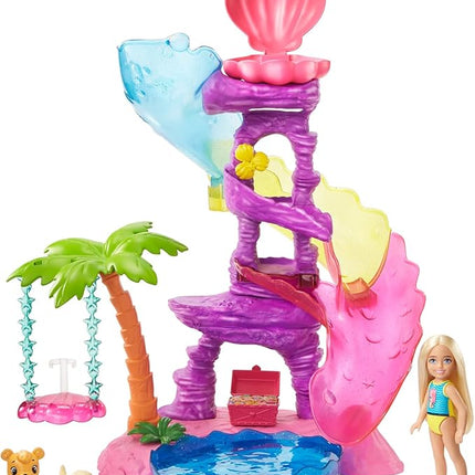 Barbie Dreamtopia Chelsea Water Lagoon Playset with Chelsea Doll (6 in Blonde), 2 Pets, Slide, Pool & Swing, Gift for 3 to 7 Year Olds