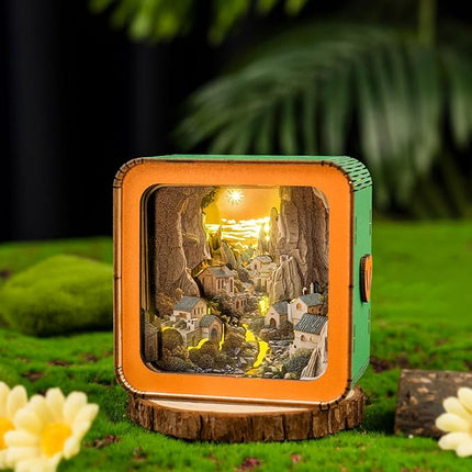 3D Puzzle Nightlight-DIY LED Light Canyon Village Wooden Puzzle-Art Lamp and Craft Kits for Kids and Adults-Birthday Gifts Toys-Home Desk Decor Family Game
