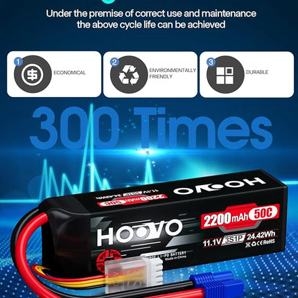 HOOVO 3S 11.1V Lipo Battery 2200mAh 50C with EC3 Plug for RC Car Boat Truck Multi-Motor Heli Airplane Quadcopter Helicopter Hobby