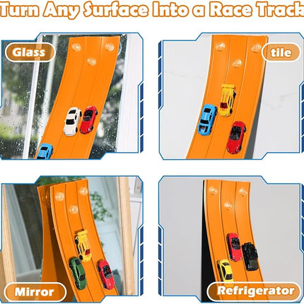 3-Lane Flexible Race Track for Kids 15ft Race Car Track Compatible with Hot Wheels, Matchbox and Diecast 1/64 Scale Cars, Flexible Car Track Race Ramp Toy with Strong Suction Cups