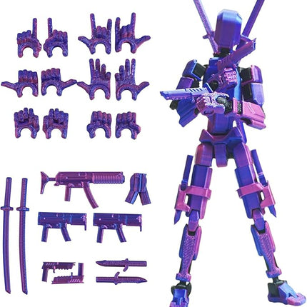 Pre-Assembly 3D Printed 5.54'' Stick Robo 13 Action Figure, Multi-Jointed Tian13, Articulated T13 Desktop Decoration,12 in 1 d13 Accessories Best Birthday Festival Gift (Blue red)