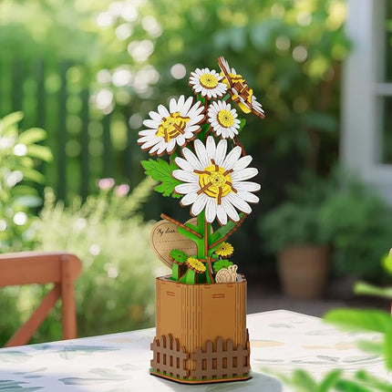 3D Daisy Wooden Puzzles for Adults, DIY Wooden Flower Craft Kit, Artificial Flowers Model Kit to Assemble for Adults.(3.1 * 2.6 * 7.4in 91PCS)