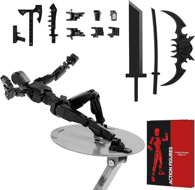 Magnetic Action Figure Set,(Assembly Completed) Model 13 Action Figure Multi-Jointed Movable,Gift Box Packaging, a Great for Loved Ones and Friends. (Magnetic Black)