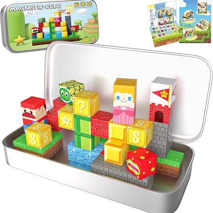 Mini Magnetic Blocks, 35PCS Travel Magnetic Building Cubes with Metal Storage Box, Portable Magnetic Toys Set for Boys & Girls 3-5, Birthday