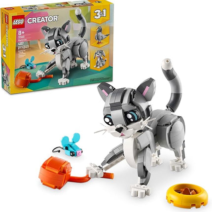 LEGO Creator 3 in 1 Playful Cat Toy - Building Toy with 3 Building Options, Cat, Dog, or Pigeon - Birthday Gift for Kids - Animal Figures for Kids, Girls and Boys, Ages 8+ - 31163