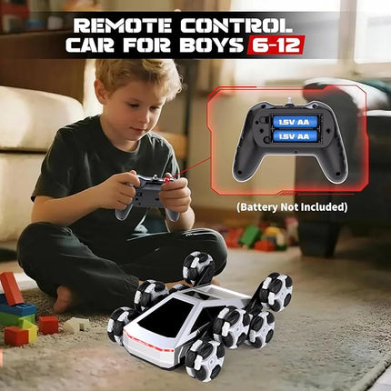 8WD Remote Control Car, 2.4GHz 360° Rotating Stunt RC Car with LED Lights and Music, 1:16 Drift Climbing Toy for Kids, Christmas Birthday Gift for Boys Aged 6-14