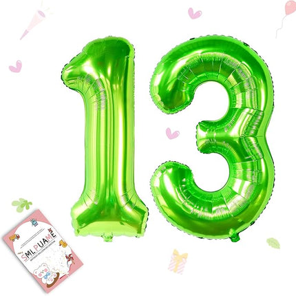 Smlpuame 40 inch Number Balloon 0-9 Green Large Number 13 Balloons,Digital Balloons for Birthday Party Celebration Decorations Supplies, Helium Foil Number Balloons for Wedding Anniversary