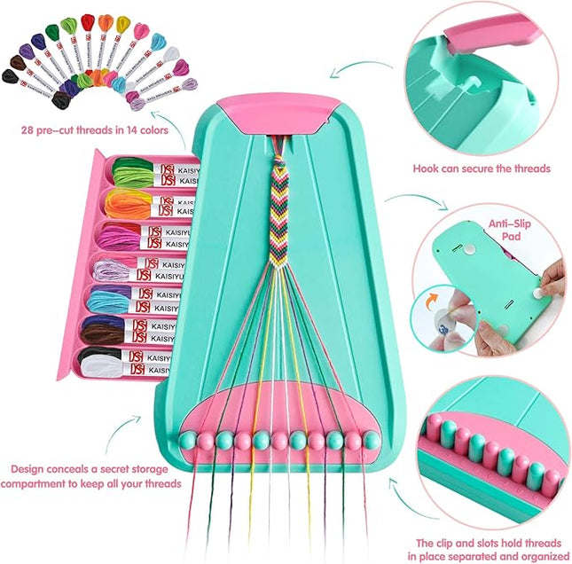 Arts and Crafts for Kids Ages 8-12,Friendship Bracelet Making Kit for Girl,Kids Jewelry Making Kit with 28 Pre-Cut Threads,Christmas Birthday Gifts for Ages 6 7 8 9 10 11 12 Year Old-LightBlue/Pink