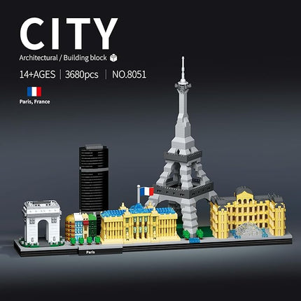 Architecture Paris Micro Building Blocks Set with Eiffel Tower and The Louvre Skyline Series Adult and Assembly World Famous Landmarks Construction Present Kit 3680 pcs