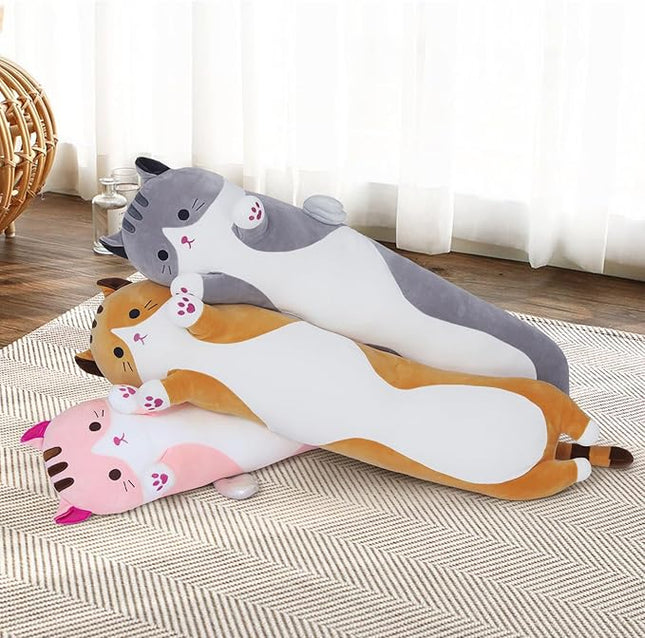 Long Plush Toy Cat Pillow Cute Plush Cat Toy Doll Stuffed Animal Cat Hugging Pillow for Sleeping Gift for Kids and Girls(Gray,90cm/35.4in)
