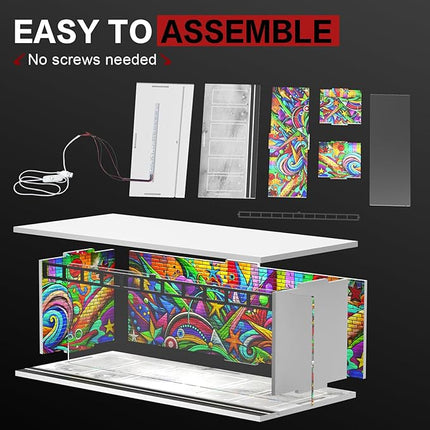 1/64 Scale Diecast Display Case for Hot Wheels Matchbox Cars, Toy Car Model Mini Garage with LED Light and Acrylic Cover, Stackable Parking Lot Diorama Storage for Collection Present