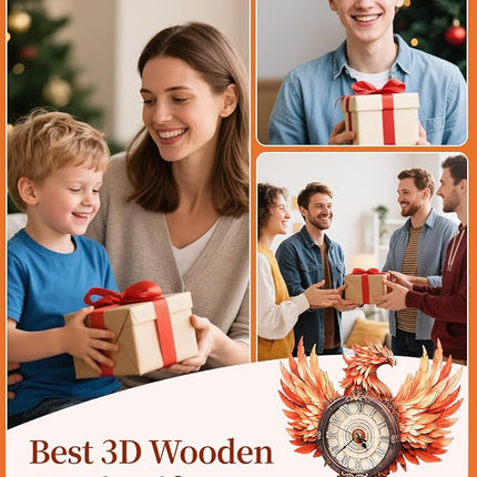 3D Wooden Puzzles for Adults, 3D Puzzle Fire Phoenix Clock Kit (with Pendulum), 3D Puzzles for Adults Teens Home Wall Decor Clock Puzzle Gifts for Adult