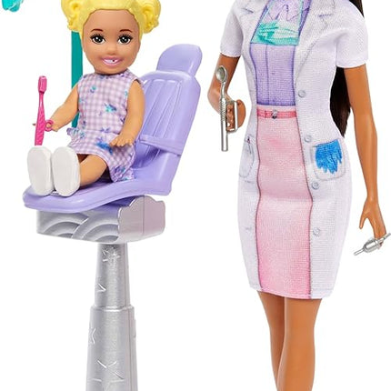 Barbie Dentist with Brunette Fashion Doll with Blue Dress and Lab Coat, 1 Kid Doll, Medical Doctor Furniture & Accessories