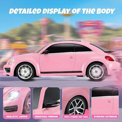 BEZGAR Officially Licensed Remote Control Car for Boys- 1:24 VW Pink RC Cars, Electric Sport Racing Hobby RC Toy Car for Kid, Model Car for Boys, Girls and Adult