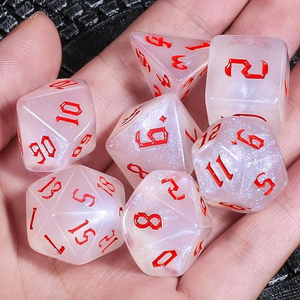 CiaraQ DND Polyhedral Dice Set for Dungeons and Dragons RPG MTG Role Playing Table Games-with 1 Dice Pouch (White + Glitter)