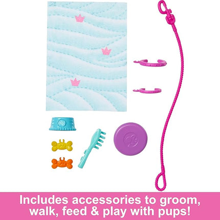 Barbie Doll with 2 Toy Dogs & Pet Accessories, 1 Pup in a Removable Wheelchair with Rolling Wheels, 10+ Piece Set