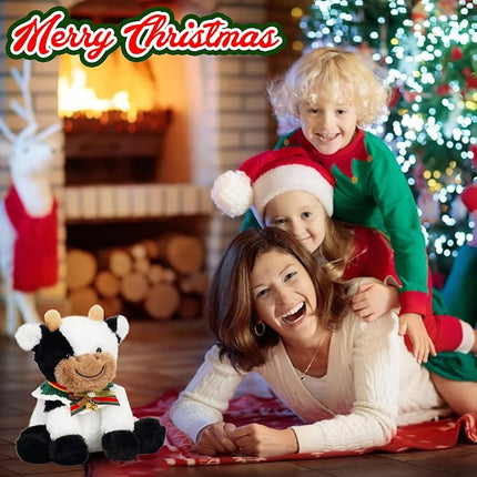 Hopearl Adorable Christmas Plush Cow Toy Floppy Dairy Cattle Soft Stuffed Animal Cute Xmas Gifts for Boys Girls Kids Toddlers, 9''