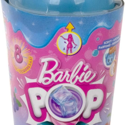 Barbie Pop Reveal Doll & Accessories, Fruit Punch Scent with Blue Hair, 8 Surprises Include Slime, Color Change & Puppy