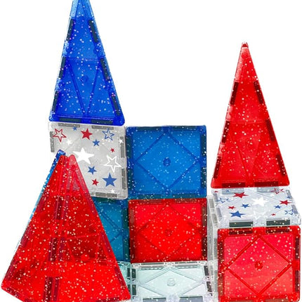 CreateOn Crayola Red, White & Blue Magnetic Tiles 14pc, Building Set for Kids, Magnetic Toy, Travel Toys, Classroom Sensory Toy Blocks, STEM & Montessori Tools for Boys & Girls Ages 3+, 14-Piece Set
