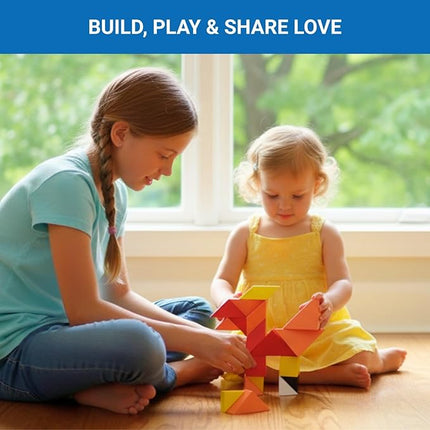 Pickagram Tangram 3D Magnetic Puzzle for Kids (8-12), Adults & Seniors | STEM Certified Fidget Puzzle - Magnetic Pattern Blocks for Cognitive Development, Creativity & Focus - Orange