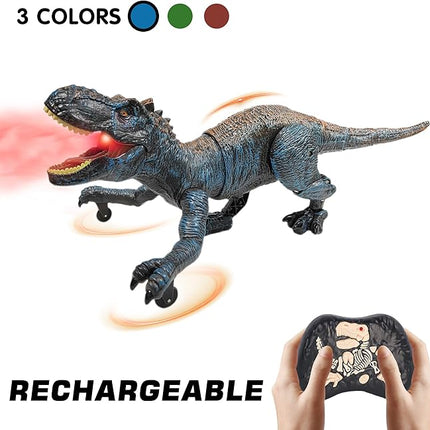 Remote Control Dinosaur Toys for Kids 3-5, 5-7, 8-12, 10-12, Electronic RC T Rex Dino Robot Toy for Boys, Top Christmas & Birthday Gifts for 6 7 8 9 10 11 & 12 Year Old Boys (Color: Blue)