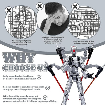 Assembly Completed T13 Action Figure，T13 mision 13 figuras originales 3D Printed Toys Nova 13 Action Figures Desktop Decorations for Game Lovers Toy (Silvery, 8 Inch)